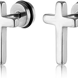 Silver Plated Cross Shape Stud Earrings Fashion Jewellery Gift for Men & Boys-image-50