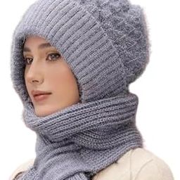 ASHAPURA CREATION 2 in 1 Windproof Scarf With Cap Winter Warm Stole Soft Knitted Beanie Hats-image-0