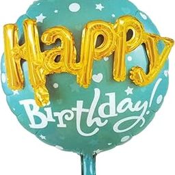 AMFIN® Happy Birthday 3D Round Foil Balloon Blue / 3D Happy Birthday Printed on Blue Round Shape Foil Balloon for Party Decoration, Birthday Decoration, Kids Decoration-16