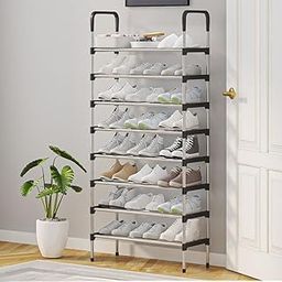 Metal Shoe Rack with Adjustable Shelves for Boots, Heels, Flats Portable Shoe Stand and Office (Black, Metal Shelves and Frame with pp Plastic Joints) (8 Layer)-image-37