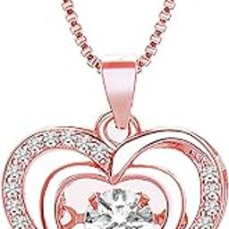 American Diamond Studded Heart Shape Pendant Necklace Chain Stylish Jewellery Gift for Women-image-46