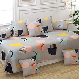 MANIQATEX Polycotton 5D Floral Printed King Size 8 Pieces Diwan Set - 5 Cushion Covers, 2 Bolster Covers (Cream)-image-7