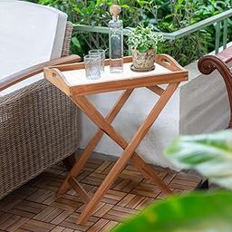WIQOWEG Folding Wood Stand, Ottoman, Coffee Table Trays, Serving Food Eating Drink Breakfast Bed Room, Home Decor, Honey ((Natural,White))-21