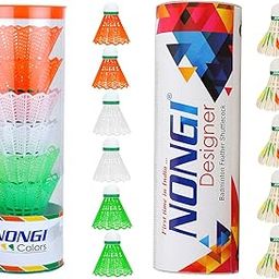 Combo Shuttle Pack of 11 Shuttlecocks Colors (6 Colored Plastic),Designer D6(5 Designer Feather Shuttle) for Outdoor Indoor Badminton Sports-10