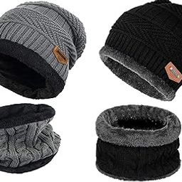 Woolen Beanie/Skull Cap & Neck Warmer (Muffler) Combo For Winters With Faux Fur Inner Side | Warm Hat | Hedging Hat Scarf Set |Air Proof Cap | Woolen Cap | Ear Warmer Cap Pack Of 2 Set-image-18