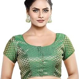 Womens Short Sleeves Banaras Brocade Readymade Saree Blouse-image-75
