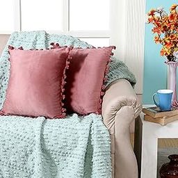 Amazon Brand - Umi Blush 16x16 Inch 2 Pc Decorative Velvet Tassel Fringe Design Throw Pillow Cover 40x40 cm Cushion Cover for Sofa, Living Room, Bed Room or Home Décor-image-12