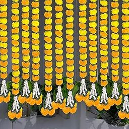 Rajasthan Kraft Artificial Marigold Garland Pack of 5 with Fold Leaves and Tuberose Strings - Yellow & Mango, Size - 65 Inch, Perfect Used for - Home Decor, Festival Decoration, (32501-3)-image-11
