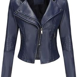 Women’s Short Faux PU Leather Jacket Slim Fit Zipper Motorcycle Coat Spring Autumn-image-3