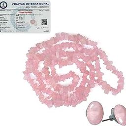 Natural Certified Rose Quartz Necklace/Mala with Earring Set for Reiki Healing and Crystal Healing Stone-image-89