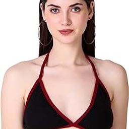 Backless Sleeveless Solid Beachwear Back Tie Up Women Trendy Top Rib Knit/Ribbed Women's Crop Cami Tank Bikini Top for Women | Beach Top (Free Size, Black-MRN)-image-37