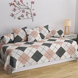 APALA Super Soft Cotton diwan Set for Living Room, diwan Set Covers Cotton, diwan Set 6 Pieces One Single Bedsheet with 3 Cushion Cover,2 Bolster (Brown::Multicolor)-image-61