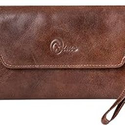 Genuine Leather Envelope Womens Clutch Wallets Ladies Purse with Detachable Strap & Mobile Slot with Multiple Card Slots (Dark Brown)-image-98