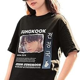 Oversized Cotton Graphic Print Jungkook Black Drop Shoulder T-Shirt for Women and Men-image-14