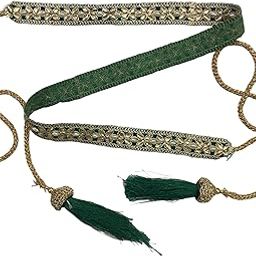 Traditional and Beautiful Dark Green Embroidery Belt for Women | Perfect Vaddanam and Kamarbandh | Saree Belt for Women, Waist Belt For Girls, Velvet Fabric With Decorative stone kundan moti-image-5
