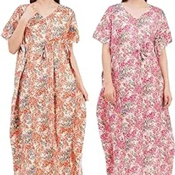 breezly Women's Pure Cotton Combo Kaftan Nighty for Women Multicolour-picture-38