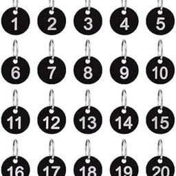 Number Key Chain,20 Pack 35mm Round Key Number Tags Number Key Ring ID Tags Numbers 1-20 for Dormitory Keys House Lockers -Black-46