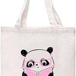 Reusable Zipper Tote Bag for Women/Girls | Multipurpose 100% Organic Cotton Printed Tote Bags | Shopping/Grocery Bags | Sturdy Canvas Bag with 12kgs Capacity (Panda Glasses Print)-image-53