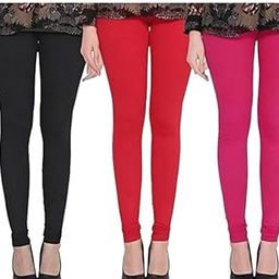 Women's Solid Cotton Viscose Lycra Regular Fit Leggings Combo Pack 3 | Color Black,Red,Pink-6