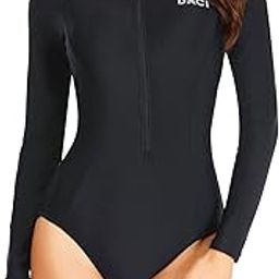 Women Black-1 Rash Guard Long Sleeve One Piece Swimsuit Zipper Surfing Bathing Suit UPF 50 XS-image-24