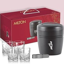 Milton Spiritz Ice Pail with Whiskey Glass Set – 1.5L PU Insulated Bucket, Tong, and 4 pcs, 340ml Each Tumblers for Cocktails, Bars, and House Parties (Black & Grey)-image-31