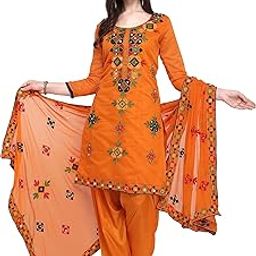 Women's Chanderi Cotton Embroidered And Mirror Work Unstitched Salwar Suit Material-image-45