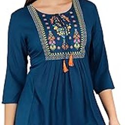 Women's Rayon Classic Heavy Embroidery Top with Beautifull Tassels at Front and on Both Sleeves Regular Fit - Office Wear Festival - Tunic Tops for Jeans Summer-picture-49