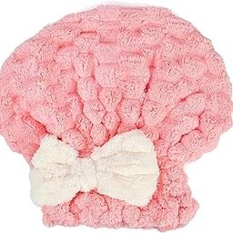 NFI essentials Microfiber Hair Towel Cap Warp Super Absorbent Wet Hair Drying Head Turban, Pookie Bow Knot for Girls Salon Quick Dry Shower with Button for Women-0