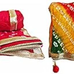 Red Bandhej With Multicolored Dupatta-7