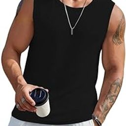 Men's Fashion Basic Solid Wide Shoulder Sleeveless Workout Gym Training Tank Vest B L2714-image-60