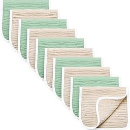 Synrroe Burp Cloths Large, Muslin Burp Cloths for Baby Girls and Boys, Pack of 10 Extra Absorbent and Soft Muslin Bibs, 6 Layers 20 by 10 Inches 100% Cotton (Brown-Green 10 Pack)-image-40