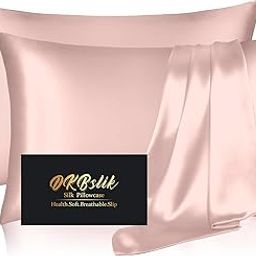 Silk Pillowcase 2 Pack, Mulberry Silk Pillow Cases Queen Size Set of 2, Anti Acne Silk Pillowcase for Hair and Skin, Natural Silk Satin Pillowcases Gifts for Women Men 2 Pack with Zipper, Coral-image-3