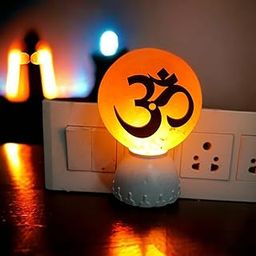 Global Aroma Om Himalayan Rock Salt Crafted Pluggy Lamp for Positive Energy,Ideal for Home Decor-image-1