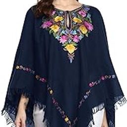 Kashmiri Embroidered Cashmillon Blue Poncho-image-21