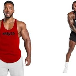 Gym Vest Workout Tank Top Set, 2 Pack, Men's Fitness Muscle Shirts Multicolour S M L XL XXL XXXL blackredgreyyy001a001-image-95