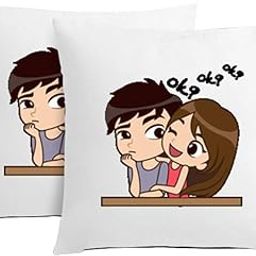 Mojolo Couples Love Theme Cushion Cover with Filler (12x12 Inches)(Pack of 2)-image-94