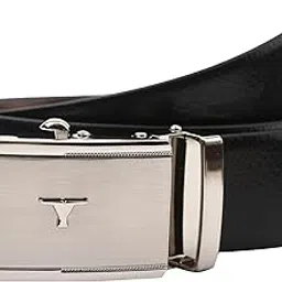 bulchee Men's Collection Italian Leather Belt Reversible Autolock in Shiny Nickle Buckle - Black/Tan (Large)-picture-2
