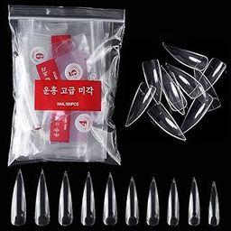 AORAEM 500pcs Stiletto Nail Tips Long Shape Clear Half Cover False Nail Art Tips 10 Size with Bag-42
