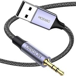 MOSWAG USB Male to 2.5mm TRS Headphone Extension Cords, USB Audio Cable Adapter, Nylon Braided, Black, 10FT/3Meter, Compatible with PS4, PS5, Headphones, AKG, Bose, JBL, PC, Laptop-image-77