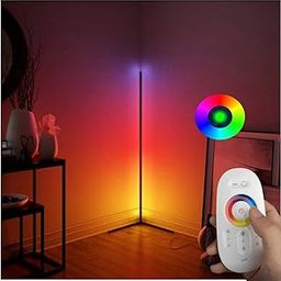 JUVIW RGB Corner Floor Lamp, Modern LED Dimmable Changing Lighting with Remote Control, Brightness & Speed Adjustable Corner Light for Living Room, Home Decoration, Party Night-0