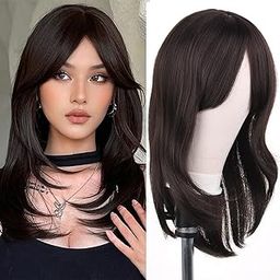 Akashkrishna Hair Wigs Bangs | Long Layered Straight Brown Wigs for Women | Natural Heat Resistant Synthetic Hairs | Coplay Fashion Daily Party Wigs | Include Wig Cap & Comb-image-48