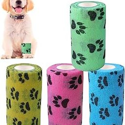 Massmot Pack Of 4 Cohesive Bandage, 4Inch X 4.5Mtr Vet Tape Wrap, Self Adhesive Bandage Wrap, Non-Woven First Aid Tape For Person Dogs Horses Cat And Other Animal Ankle Sprains & Swelling - Multicolor-image-76