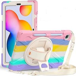 ProElite Rugged 3 Layer Armor case Cover for Samsung Galaxy Tab S6 Lite 10.4 Inch 2024 SM-P610/P615 with SPen Holder, Hand Grip and Rotating Kickstand, Rainbow-image-56