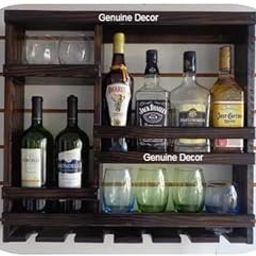 Genuine Decor Small Wooden Wall Cellar Cup Holder Bar Cabinet Wine Glass Holder Rack And Glass Holder With Extra Space For Bar (Light Walnut), Hanging Shelves-image-22