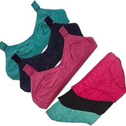 Women's Cotton Blend C Cup Non-Padded Heavy Bust Seamless Full Coverage Non-Wired T-Shirt Everyday Plus Size Bra Panty Honeymoon Beachwear Lingerie/Bikini Set Combo Pack of 3-image-8