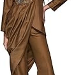 Elegant Draped Wrap Top & Flared Pant Cord Set with Hand-Embroidered Patch-image-4