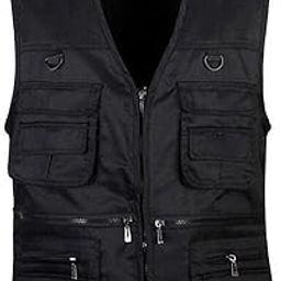 Men's Polyester Standard Length Utility Multi Pocket Zip Hunting Fishing Travel Outdoor Vest Jacket Black XL 0-image-14