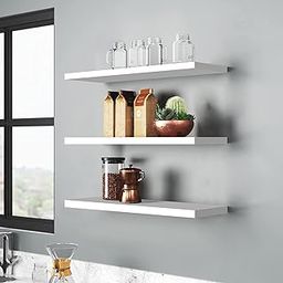 Sidrah Wooden Set of 3 Floating Shelves Wall-Mounted Display Shelves for Home Decor Wall-Mounted, Sturdy Design for Bathroom, Space Saving Storage, Plants, or Books (White)-image-51