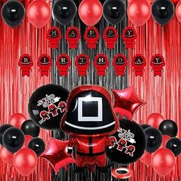 FI - FLICK IN Latex 40 Pcs Squid Birthday Party Decorations Foil Balloons Squid Theme Party Balloon Decoration Balloon Party Decorative Supplies Birthday Party Set (Pack of 40, Black & Red)-15
