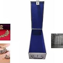 GinoSet® Stainless Steel Safe Bank Locker Jewellery Ornaments Storage And Cash Container Box with Velvet Lining (Sky Blue) & Handicrafts Digital Minakari Laser Print Design Size- 10 Inch-21